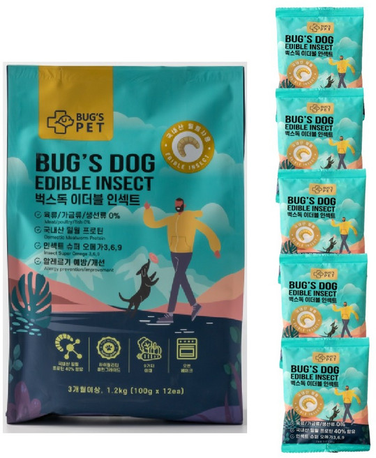 벅스펫 벅스독 프리미엄 이더블 인섹트 1.2kg 소화촉진 염증개선, 12개, 100g