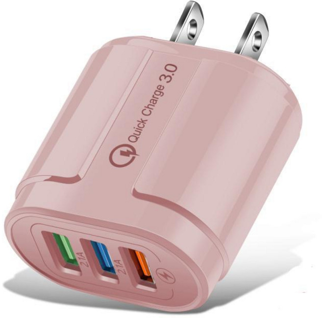 YZLIFE 馬卡龍三孔USB充電頭 Quick Charge 3.0 快充 多孔手機充電器 防摔防火設計, 1個, 粉色(三孔), 粉色