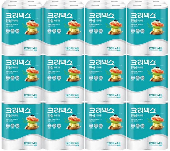크리넥스 안심 클래식 키친타올 (120매x4롤)x12팩, 4개입, 12개