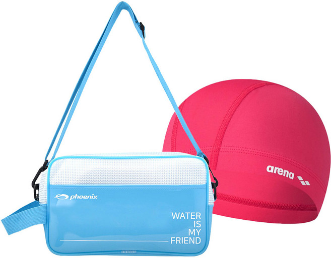아레나 스판수모 + 피닉스 아동 사각 수영 가방, 수모 COR + 아동 사각 수영 가방 BLU