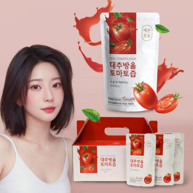 [예쁜오늘] 국내산 100% NFC 대추방울 토마토즙 선물포장 110ml 28포