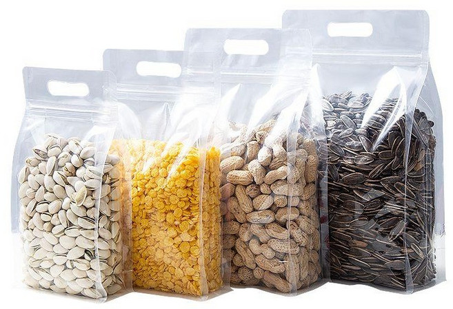 투명 식품용 손잡이지퍼백 스탠딩 지퍼백 세로형, 1개, 투명 손잡이  12x22+6cm