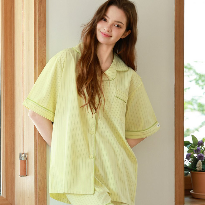 주디앤 이터널 스트라이프 스판 여름 반팔 커플 잠옷 파자마 상하의 세트