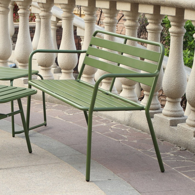 비트 컬러 철제 카페 테라스 정원 2인용 야외벤치, 그린