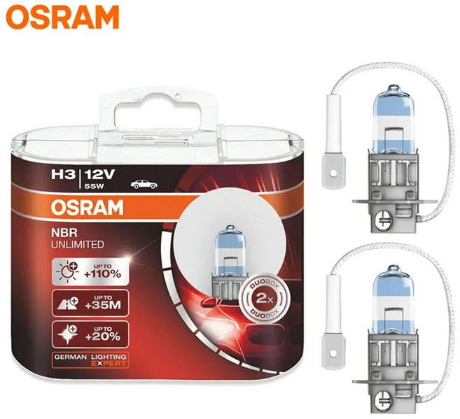 OSRAM 나이트 브레이커 무제한 H1 64150NBU H3 64151NBU 할로겐 헤드라이트 12V 55W 3600K +110% 밝은 흰색 안개등