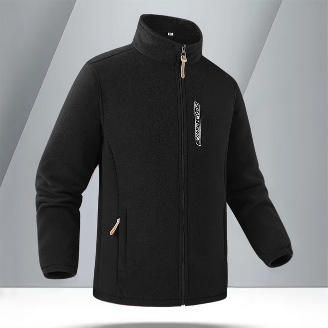 SPORT OUTDOOR 男士雙面絨抓絨外套 加絨加厚立領夾克 黑色 4XL