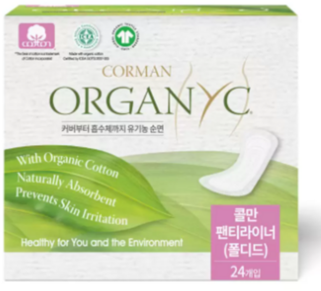 콜만 커버부터 흡수체까지 100% 유기농 순면 피부에 가장 적합한 유기농 면 얇고 부드러운 시트로 착용하지 않은 듯한 느낌 팬티라이너 생리대 96매, 24개입, 일반