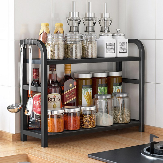 레디박스 주방필수 다용도 양념통 정리 선반, 블랙