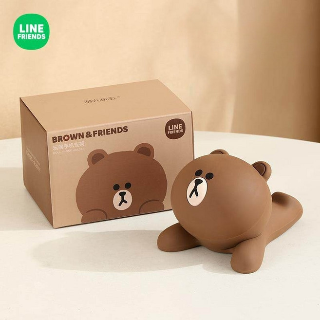 라인프렌즈 핸드폰 거치대 캐릭터 휴대폰 태블릿 받침대 탁상용, 브라운, 브라운, 1개