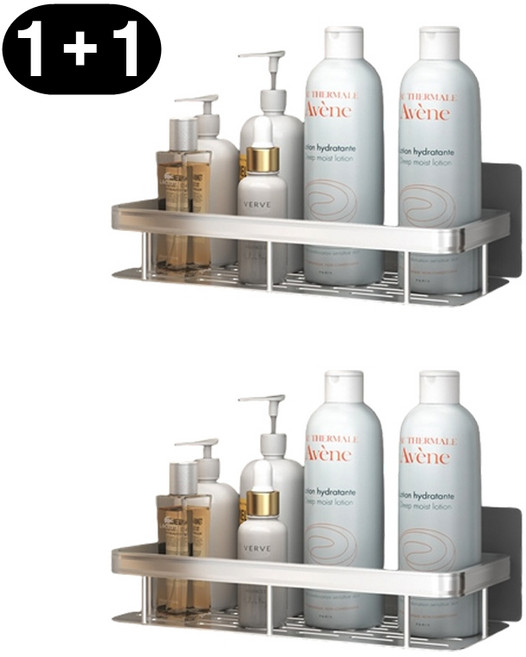 시그무드 무타공 알루미늄 일자 욕실선반 2개 세트, 실버+실버