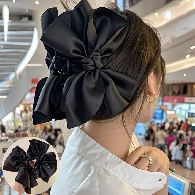 대왕 새틴 뒷머리 올림머리 리본 집게핀