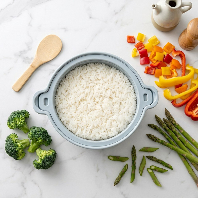 하루꿈 실리콘 찜기 다용도 저당밥솥 1200ml 전자레인지 용기, 1개, 블루