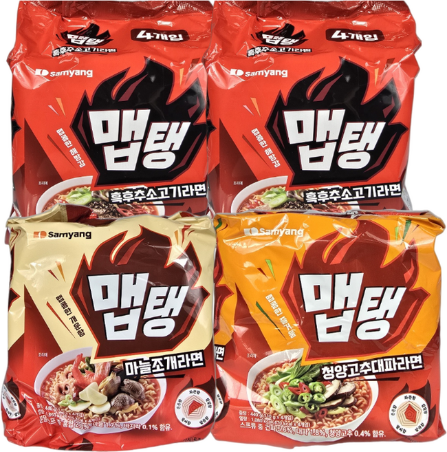 [삼양식품] 맵탱 흑후추소고기라면 110g x 8입 + 마늘조개라면 110g x 4입 + 청양고추대파라면 110g x 4입, 16개