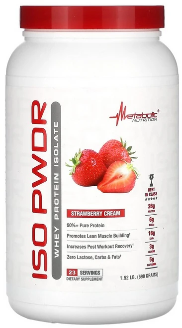Metabolic Nutrition ISOpwdr Whey Protein Isolate Strawberry Cream 1.52 lbs (690 g), 690g, 1개 - 쿠팡