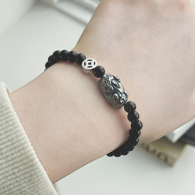 쏠그레이 테라헤르츠 비휴팔찌 오닉스 파워스톤 천연원석 커플 염주 여름 팔지