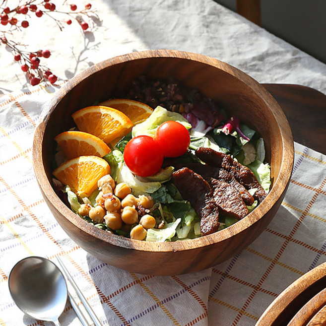 디온 우드볼 샐러드 보울 요거트 시리얼 디저트 캠핑 통원목 그릇, 1개, L