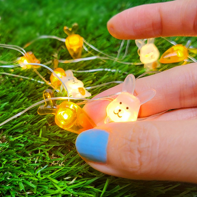 건전지&USB겸용 캐릭터 감성 캠핑 줄조명 와이어 전구 파티 용품 할로윈, LED 캐릭터 전구 토끼당근 20p(+AA건전지 4개), 웜화이트, 1개