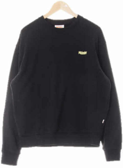 6122 널디 블랙 프린팅 면혼방 형광레터링로고맨투맨 [S]