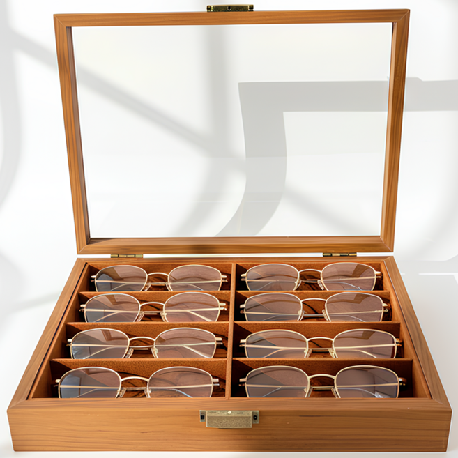 안보락 안경 선글라스 보관함 정리함 수납함, 1개, 8구 원목 스웨이드 브라운