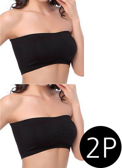 1+1 빅사이즈 튜브탑 크롭 원형패드추가증정 오프숄더 노와이어 브라 심리스 S~6XL 6칼라 까미샵