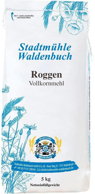 독일 Stadtmühle Waldenbuch Roggen Vollkornmehl 통곡물 호밀가루, 5kg, 1개