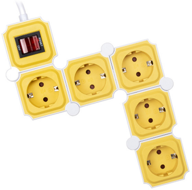 테트리스 고용량 디자인 절전 멀티탭 5구, 1.5m, Yellow + White, 1개