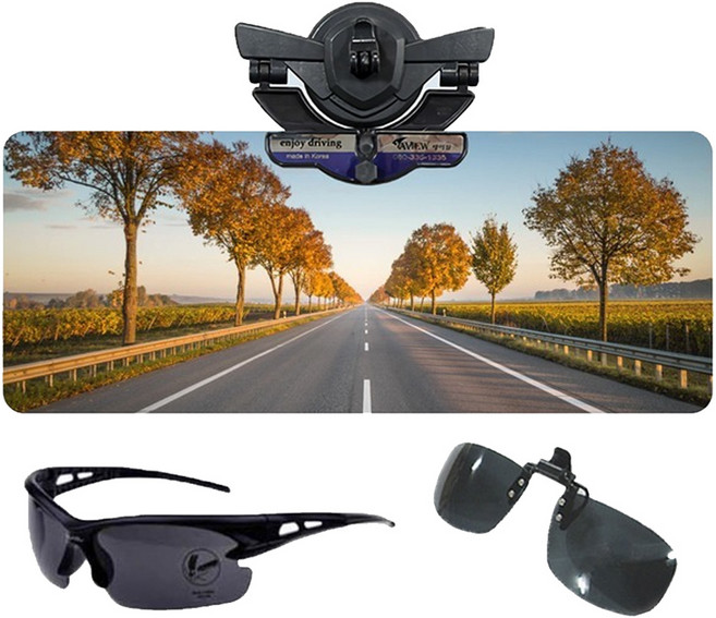 슈퍼세이뷰 자동차 차량용 햇빛가리개 앞유리 가리개 편광렌즈 아이큐샵, 2세트, 고글형