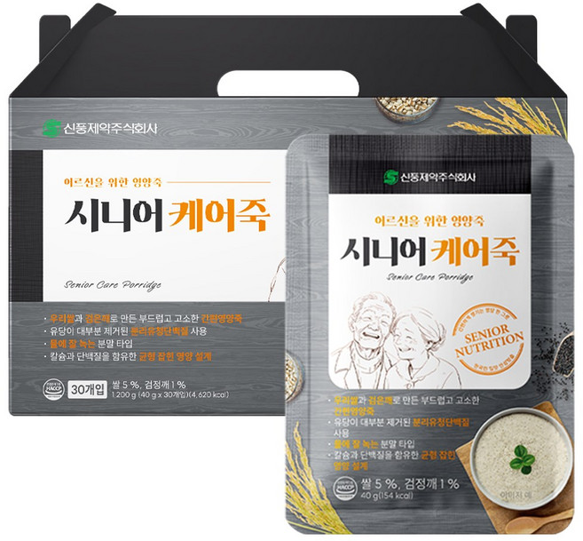 신풍제약 시니어 케어죽 영양죽 시니어죽, 40g, 30개