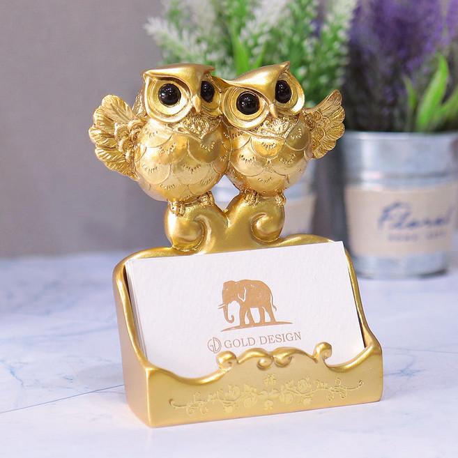 골드디자인 부엉이 명함꽂이 장식품 G10, 골드