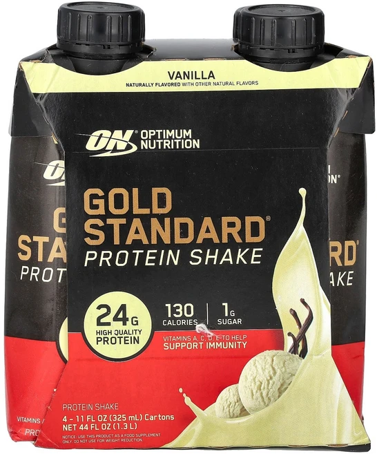 Optimum Nutrition Gold Standard 단백질 셰이크 바닐라 4팩 각 325ml(11fl oz) Nutrition (옵티멈 뉴트리션) - 쿠팡