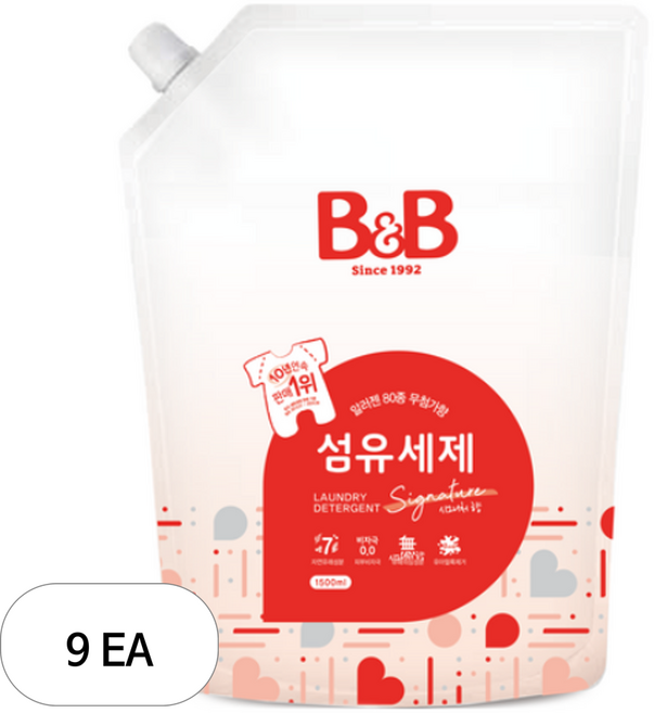 비앤비 섬유세제 리필, 1.5L, 9개
