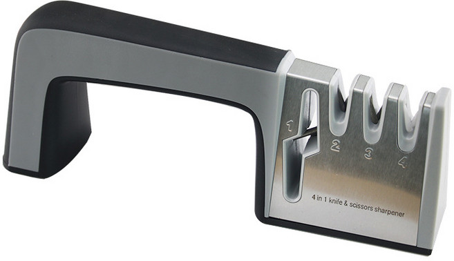 刀剪通用 快速安全 廚房必備刀具護理工具, 02.四合一不銹鋼磨刀器, 1個