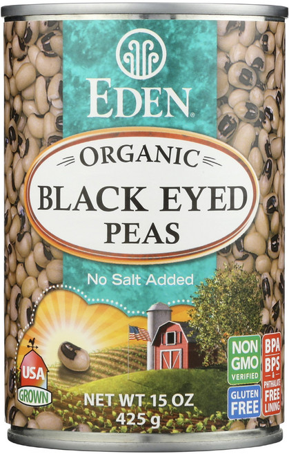 Eden Organic Black Eyed Peas 15 oz Can No Salt Non-GMO Gluten Free Vegan Kosher U.S. Grown H, 1개, 425g