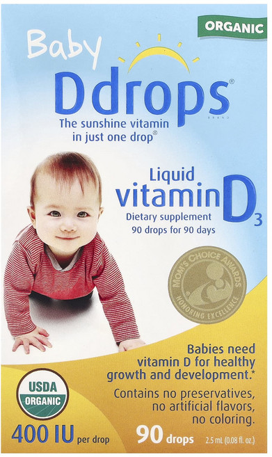 행복하세요 Ddrops 유아용 유기농 액상 비타민D3 10mcg(400IU) 90방울 2.5ml(0.08fl oz) 건강하시구요, 1개, 25ml
