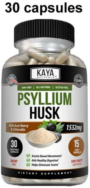 차전자피 캡슐 - 1532 Mg - 생강 뿌리와 알로에 베라가 풍부하여 장 소화 및 해독 건강을, [03] 30 count-1 bottle