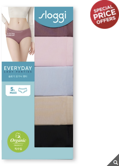 슬로기 여성 맥시 오가닉 면 팬티 5매 세트 데일리 프리미엄 소프트 면팬티 코스트코