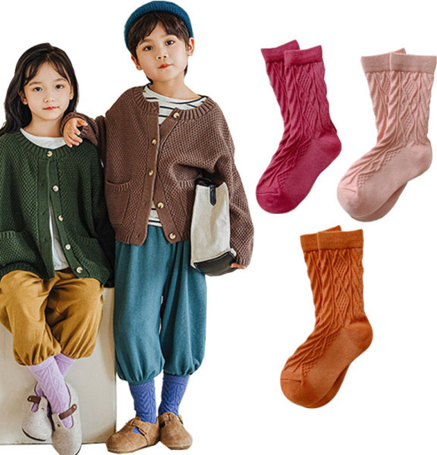 아동 컬러 엠보 중목양말 3족세트