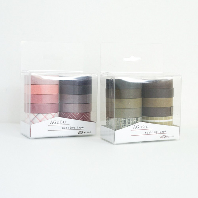 케이트가든 컬러 데코 마스킹 테이프 10색 1+1, 1개, 핑크1p+카키1p