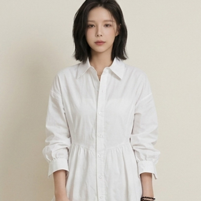 오브나인 긴소매 셔츠 카라 캉캉 미니 원피스 (2color)+델로나