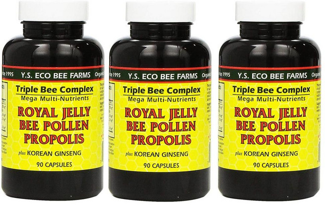 YS Organic Farms 로얄젤리 폴렌 프로폴리스 Y.S. Eco Bee Farms (3 Pack) Royal Jelly Bee, 90정, 3개