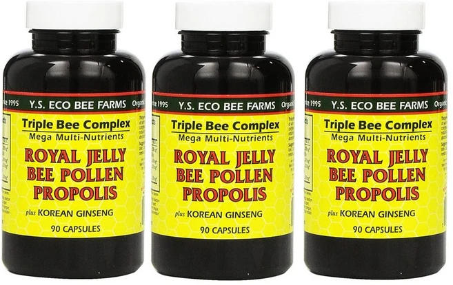 YS Organic Farms 로얄젤리 폴렌 프로폴리스 Y.S. Eco Bee Farms (3 Pack) Royal Jelly Bee, 90정, 3개 - 쿠팡