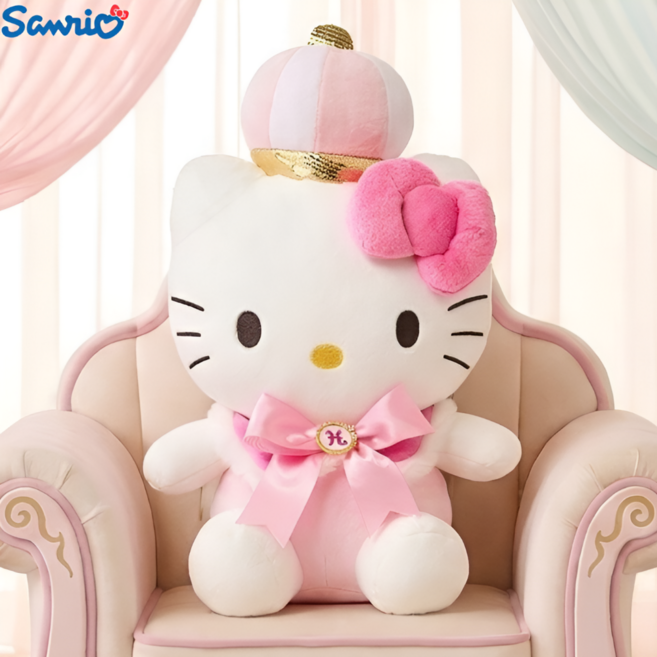 산리오 정품 헬로키티 왕관 봉제인형 33cm, 핑크, 1개