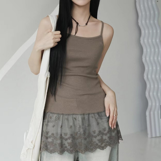 쪼예 [캡내장] 빈티지 플라워 레이어드 레이스 이너 롱 나시