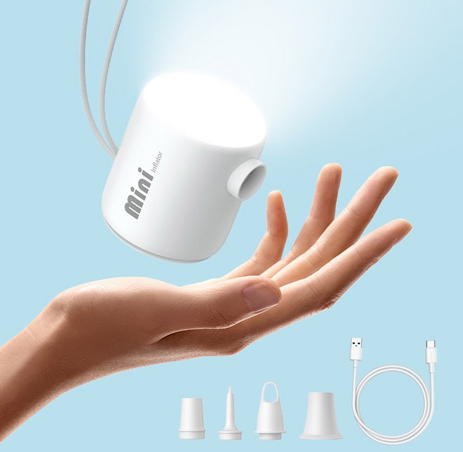 쿠네이처 3-in-1 전동 에어펌프 공기 주입/배출 캠핑 조명 가볍고 강력한 공기압 미니 에어 매트리스/수영, 01 White, 1