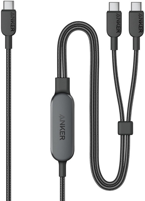 Anker 2合1 USB-C to C 140W充電線 1.2m 雙輸出穩定供電, 黑色, 1個