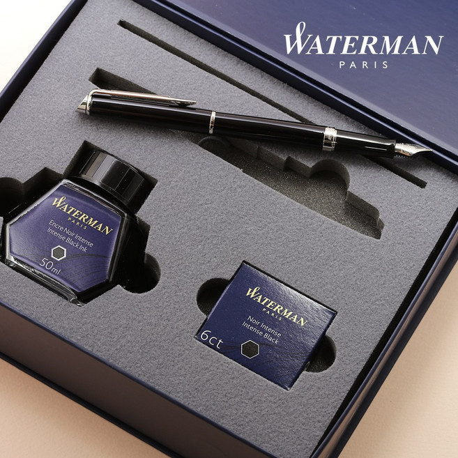 워터맨 [무료각인+선물포장]뉴헤미스피어 만년필 세트(병잉크+잉크카트리지), 각인있음(배송메세지에 기입), 매트블랙CT, F