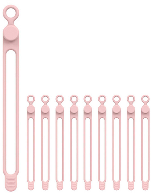 에브리 18cm 실리콘 케이블타이 선정리 멀티스트랩, 핑크, 10개