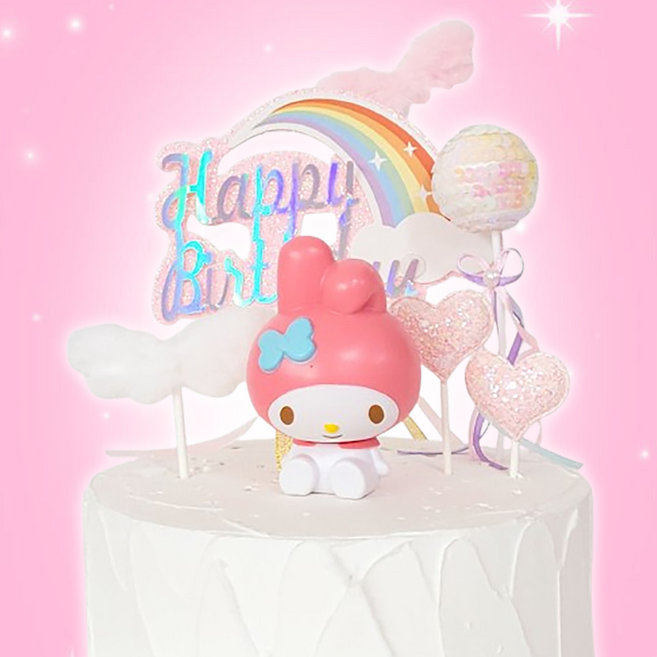 (마이멜로디) 날개 코튼캔디 케이크토퍼 세트 생일 파티 장식 피규어 케이크꾸미기, 1개