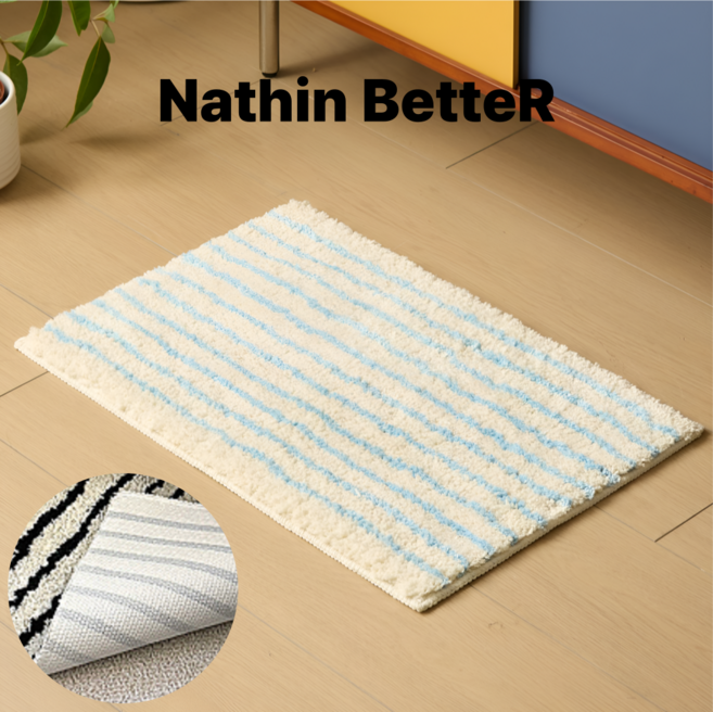 나띵베럴 미끄럼방지 부드러운 스트라이프 욕실 화장실 현관 발매트, 1개, 스카이블루앤화이트