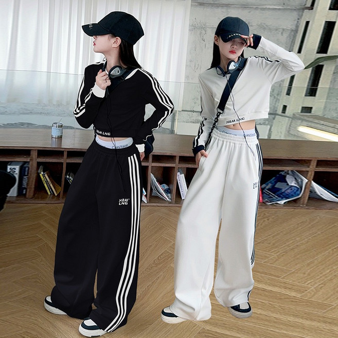 하와즈 크롭 긴팔상의 와이드 팬츠 운동복 초중고 댄스복세트